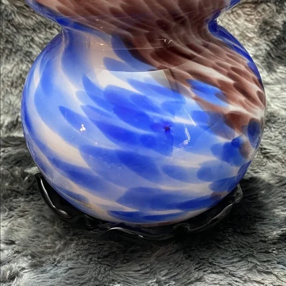 TALL Blown Glass Abstract Art
Vase Blue Brown Swirl Colors Black glass band - Picture 5 of 16